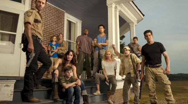 the walking dead, main characters, porch Wallpaper 360x640 Resolution