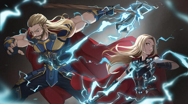 Thor Love and Thunder HD Cartoon Ar Wallpaper 1080x1620 Resolution