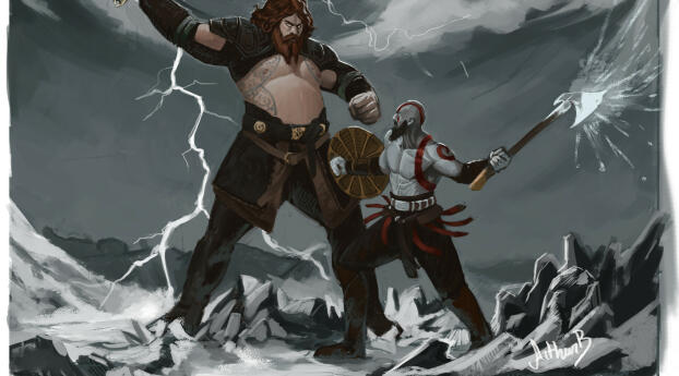 Thor versus Kratos Digital Wallpaper 1080x2240 Resolution