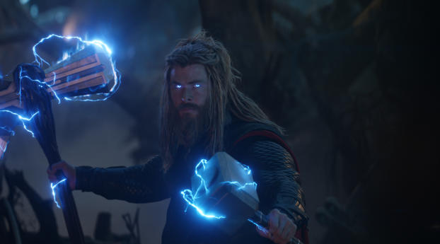 Thor with Stormbreaker and Mjolnir Wallpaper 1920x1080 Resolution