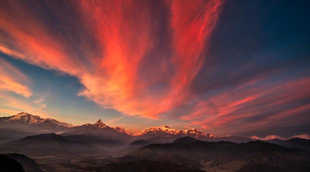 tibet, mountains, sunset Wallpaper 1360x768 Resolution