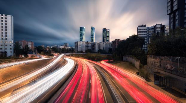 Time-lapse Madrid Highway Wallpaper 720x1570 Resolution