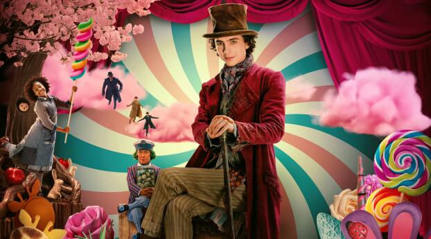 Timothee Wonka Movie 2023 Wallpaper 2100x900 Resolution