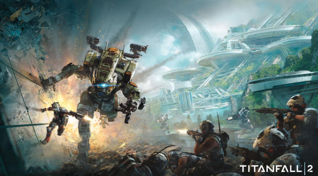 titanfall 2, battle, robots Wallpaper 640x960 Resolution