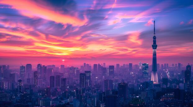 Tokyo Cityscape in Sunset Wallpaper 750x1800 Resolution
