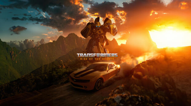 Transformers Rise of the Beasts 5K Bumblebee Wallpaper 1336x768 Resolution
