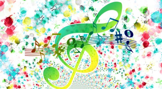 treble clef, notes, colorful Wallpaper