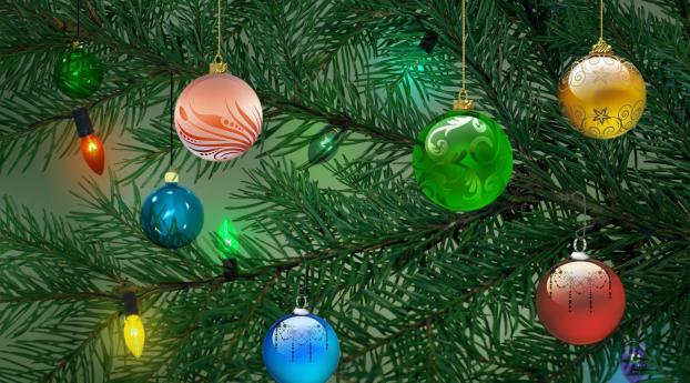 tree, christmas decorations, garland Wallpaper