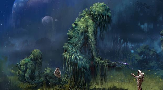 Tree Gods In Space Wallpaper 720x1480 Resolution