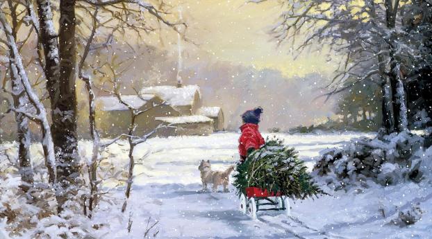 tree, sleigh, winter Wallpaper 1400x1050 Resolution
