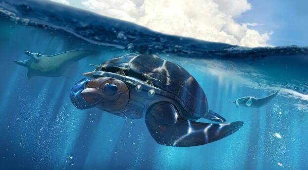 Turtle Ship HD Submarine Wallpaper 1024x1024 Resolution