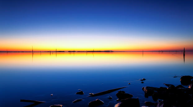 Twilight Sunset Near Lake Kasumigaura Wallpaper 2048x1152 Resolution