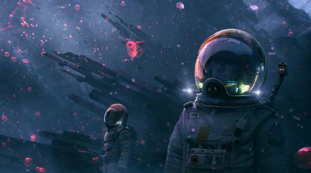 Two Astronaut in Unknown Planet Wallpaper 1920x1080 Resolution