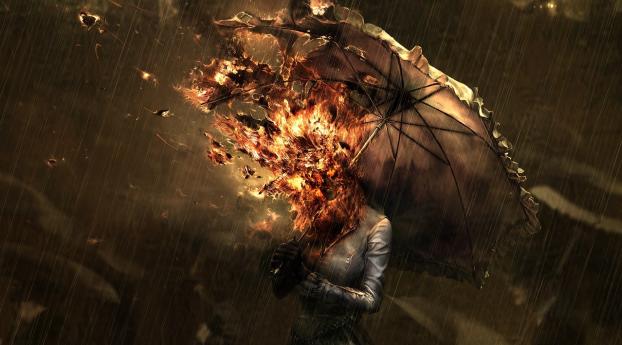 umbrella, head, fire Wallpaper 480x854 Resolution