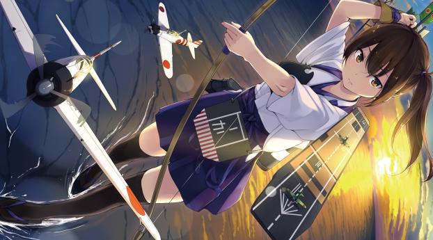 unasaka ryou, kaga aircraft carrier, girl Wallpaper 1440x900 Resolution