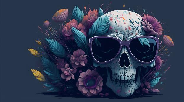 Undead Skull Illustration with Cool Gasses Wallpaper 7680x4320 Resolution
