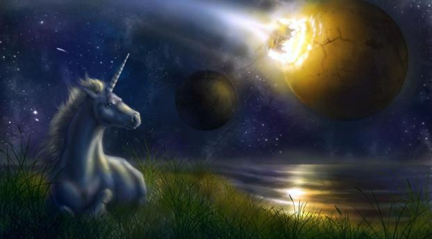 unicorn, night, space Wallpaper 1600x1200 Resolution