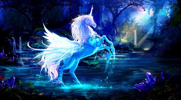 unicorn, water, forest Wallpaper 750x1334 Resolution