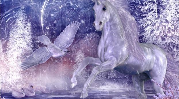 unicorn, wood, stars Wallpaper 1080x2232 Resolution