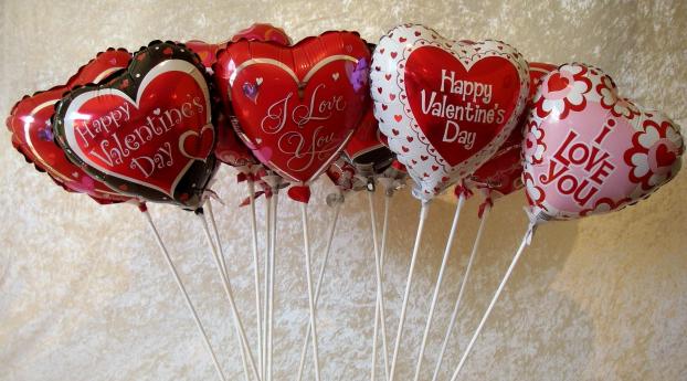 valentines day, hearts, balloons Wallpaper 2560x1024 Resolution