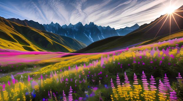 Valley of Flower AI Art Wallpaper 640x360 Resolution
