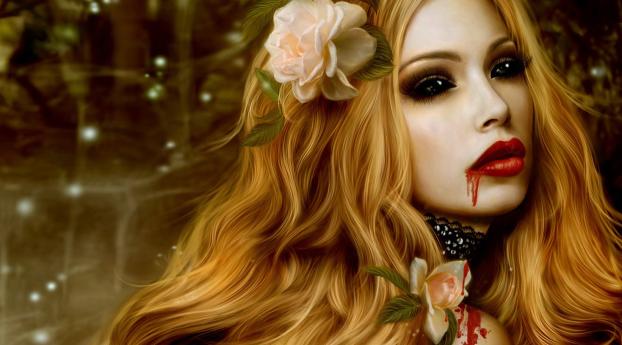 vampire, blood, flowers Wallpaper