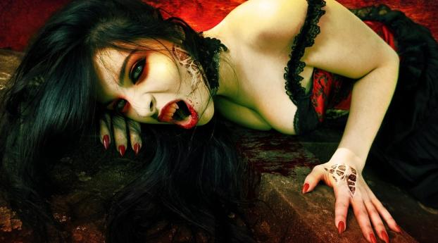 vampire, teeth, girl Wallpaper 1280x800 Resolution