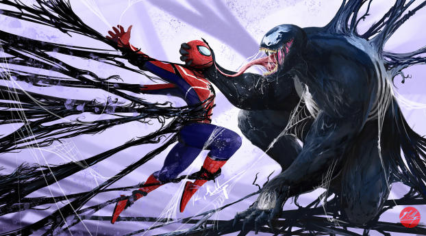 Venom Vs Spider Man Art Wallpaper 2560x1024 Resolution