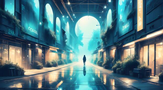 Walking Alone in City AI 2023 Cool Art Wallpaper 1440x900 Resolution