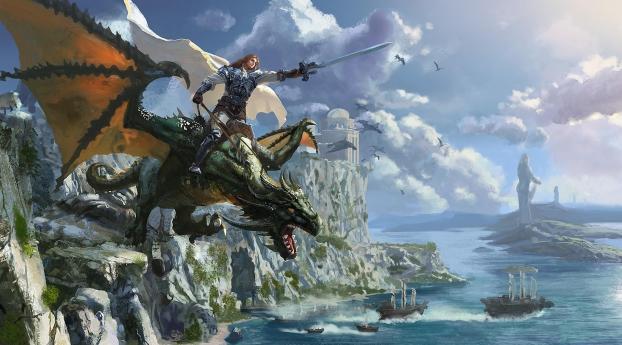 warrior, dragon, scaur Wallpaper 1440x900 Resolution