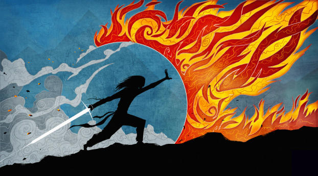 Warrior With Sword Alone Art Wallpaper 720x1544 Resolution