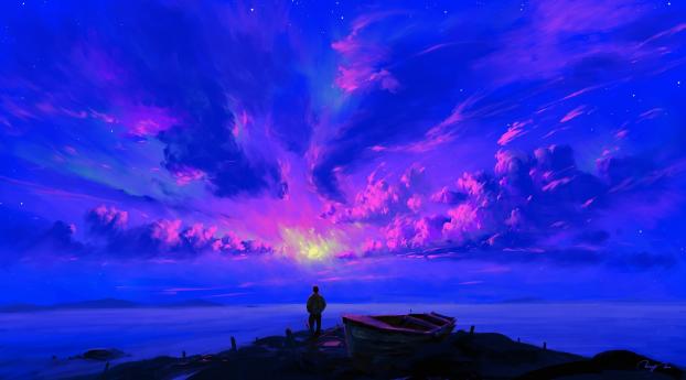 Watching Artistic Sunset Clouds Wallpaper 700x1600 Resolution