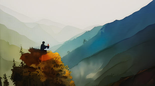 Watercolor Digital Art HD Lone Traveler Wallpaper 720x1600 Resolution