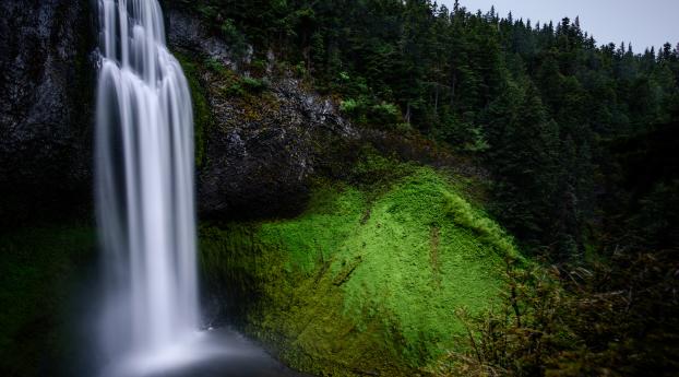 waterfall, moss, hill Wallpaper 2048x1152 Resolution