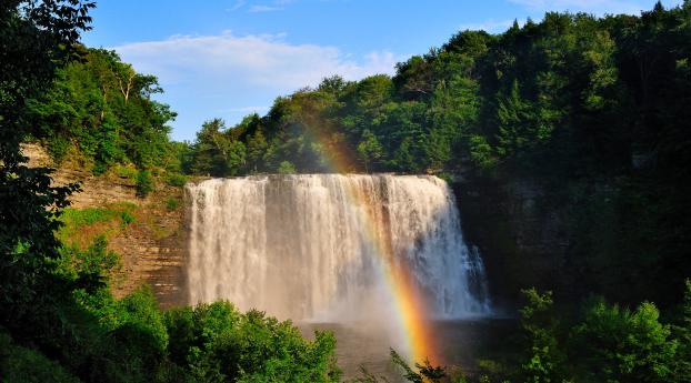 waterfall, rainbow, trees Wallpaper 1280x2120 Resolution