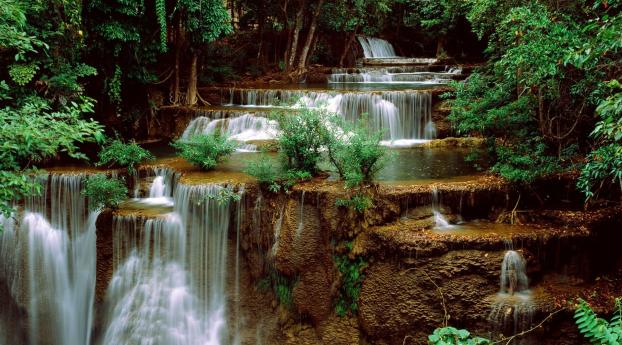 waterfall, rocks, grass Wallpaper 2560x1080 Resolution