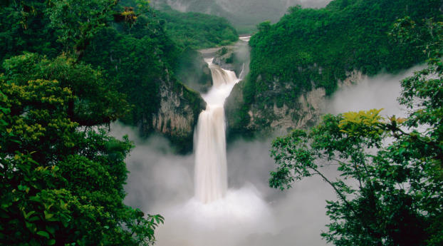 waterfall, trees, couples Wallpaper 360x640 Resolution