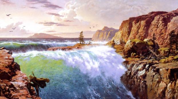 waterfalls, cliffs, wind Wallpaper 2560x1440 Resolution