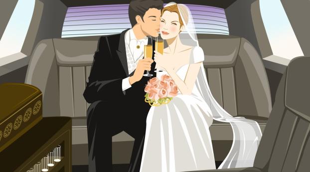 wedding, couple, limousine Wallpaper 1280x720 Resolution