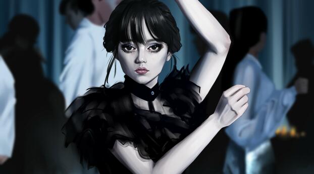 Wednesday Addams Dance Art Wallpaper 1440x2992 Resolution