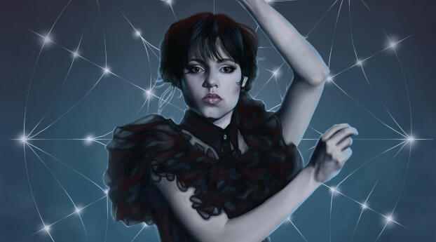 Wednesday Addams Dance Fan Portrait Wallpaper 1080x2232 Resolution