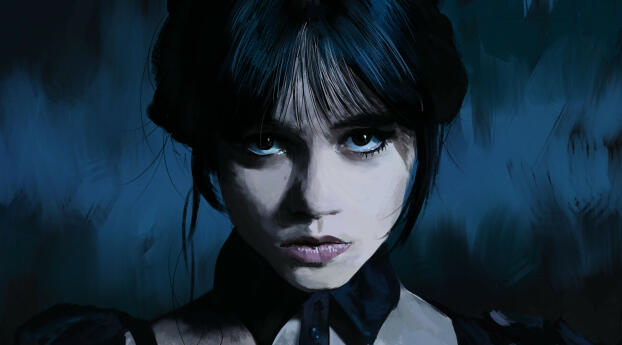 Wednesday Addams Digital Angry Portrait Wallpaper 2460x1080 Resolution