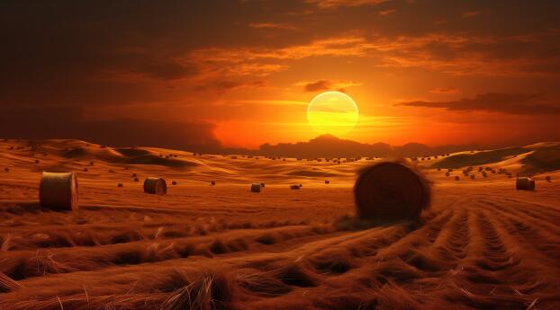 Wheat Field Amazing Sunset Wallpaper