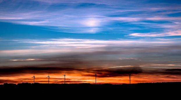 windmills, sunset, skyline Wallpaper 750x1334 Resolution