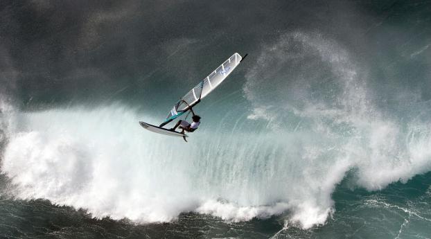 windsurfing, wave, water Wallpaper 1125x2436 Resolution