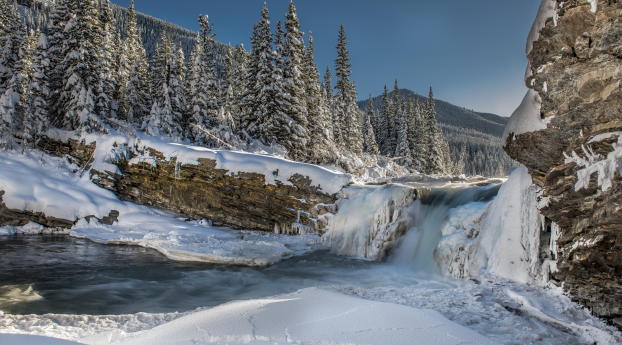 winter, snow, waterfall Wallpaper