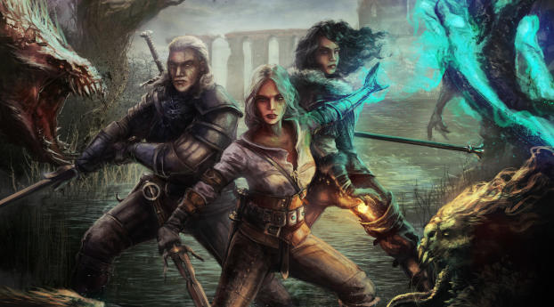 Witcher 3 Wild Hunt Geralt Yen And Ciri Wallpaper 2048x1152 Resolution