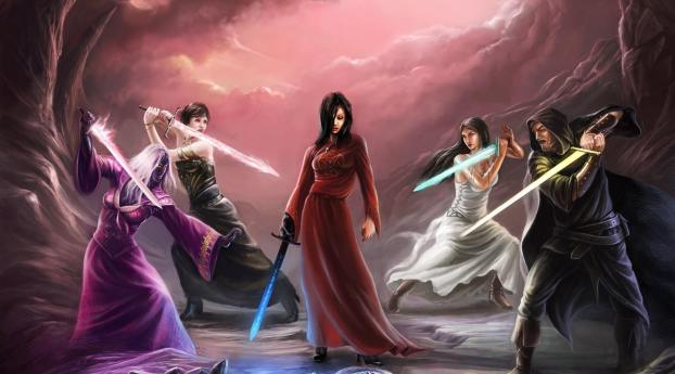 witches, magic, swords Wallpaper 828x1792 Resolution