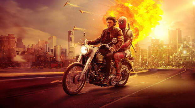 Wolverine and Deadpool Motorcycle Ride Wallpaper 1920x1080 Resolution