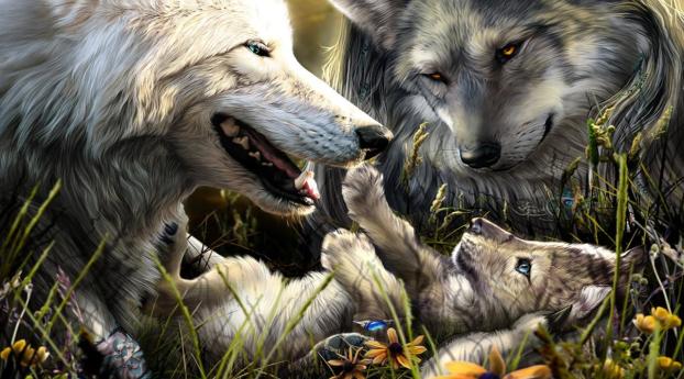wolves, family, birth Wallpaper 1920x1200 Resolution